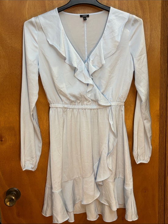 Express Dresses & Skirts - Express Pale Blue Ruffle Wrap Dress